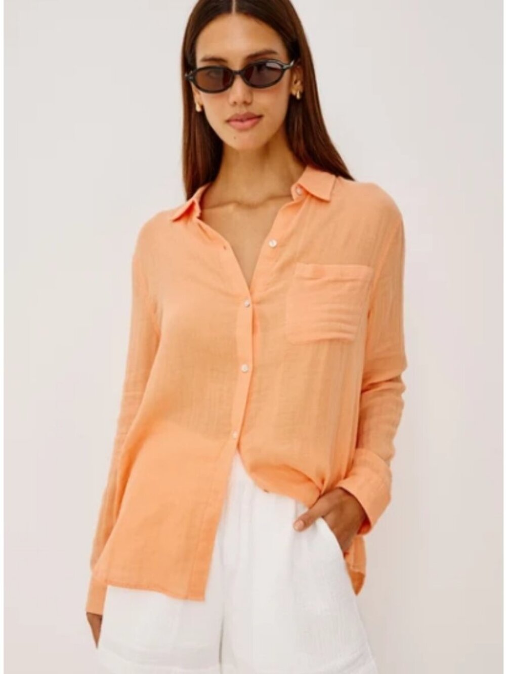 EUC RAILS Ellis Shirt 100% Organic Cotton Button-Down Papaya Size M